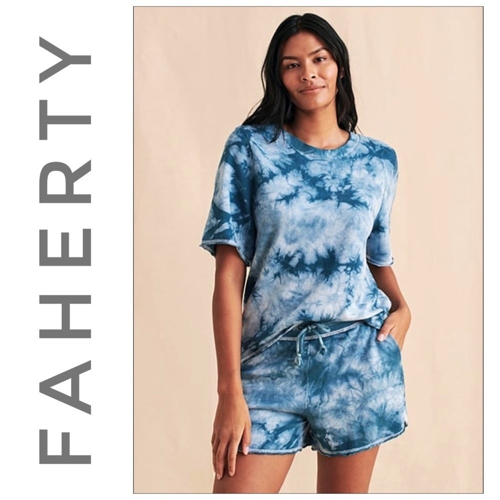 Nwt 2 Piece Set Go Easy Majolica Blue Tie Dye Lounge Tee & Shorts